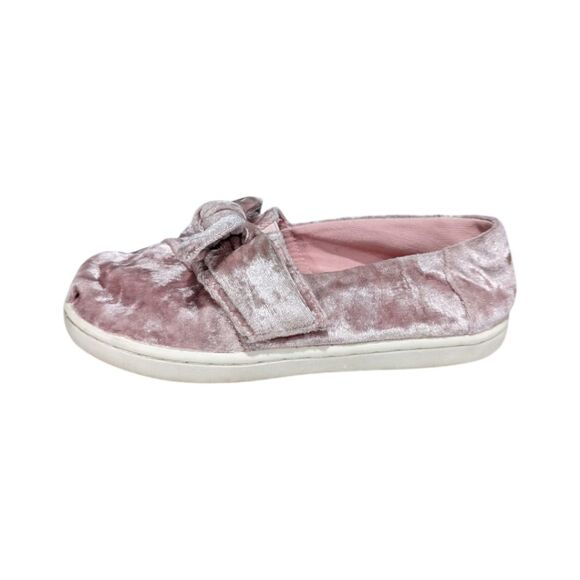 TOMS faded Pink rose Bow velvet Velour Alpargata Classic Slip on Girls Size 11 - Picture 2 of 11